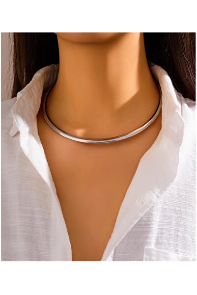 Boox99 Kelepçe Tasma Silver Choker Kolye