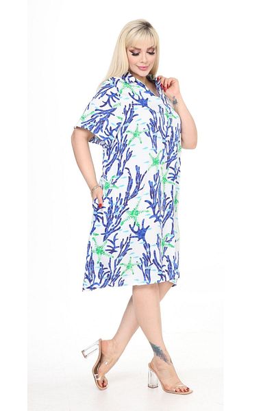 Eceyaman moda women's white green coral print oversize dress