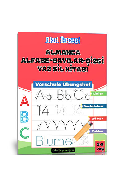 Enine Boyuna Eğitim Preschool German Alphabet-Numbers-Line Write-Erase Book