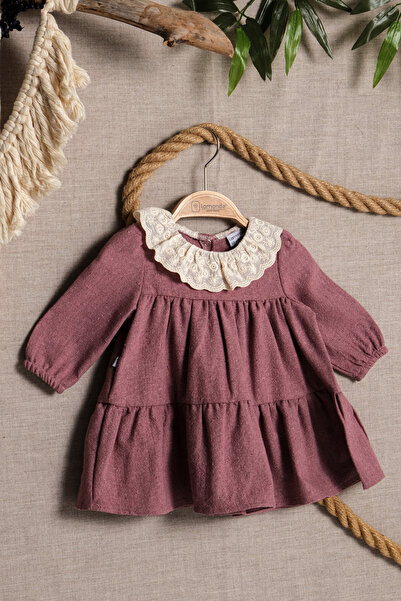 Lamonde Kız Çocuk Yaka Detaylı Elbise %100 Pamuk 6-9-12-18 Ay