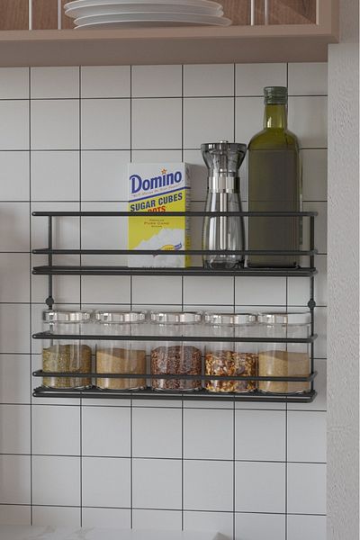 SUNTEL BANYO VE MUTFAK AKSESUARLARI Stainless Steel 2 Tier Adhesive Spice Rack, Stainless Metal Adhesive Spice Rack 1