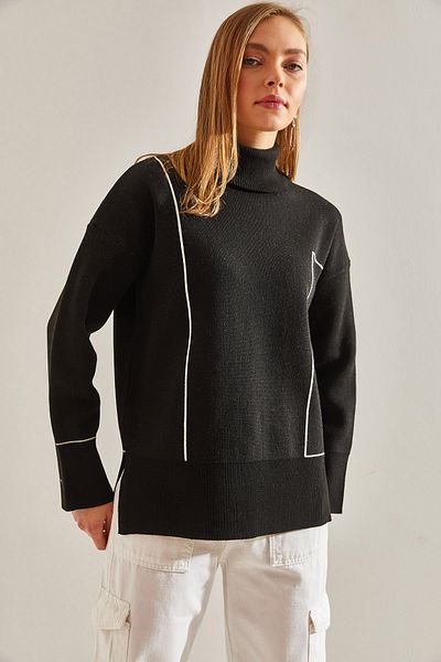 Bianco Lucci Pulover de damă cu gât tricotat cu modele geometrice
