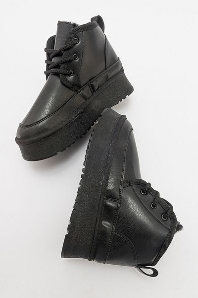 LuviShoes Γυναικείες αθλητικές μπότες OVELA Μαύρες Δερμάτινες Χονδρές Σόλα Lace Up