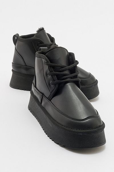 LuviShoes Γυναικείες αθλητικές μπότες OVELA Μαύρες Δερμάτινες Χονδρές Σόλα Lace Up