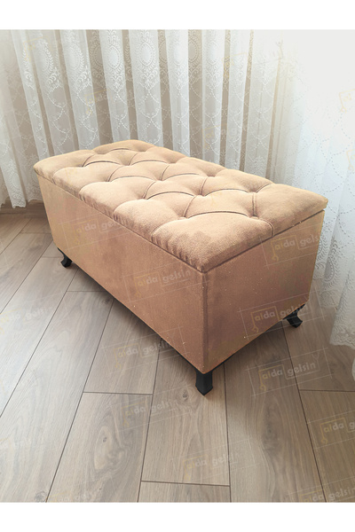 aldagelsin Lüks Sandıklı Kapitoneli Ayakucu Puf Bench 90 cm Siyah Ayak