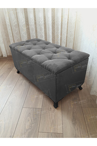aldagelsin Lüks Sandıklı Kapitoneli Ayakucu Puf Bench 90 cm Siyah Ayak