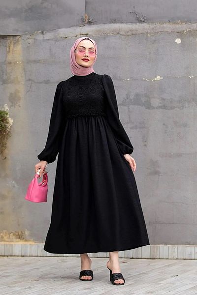 Swana Black Linen Dress - Generated Lace and Robe