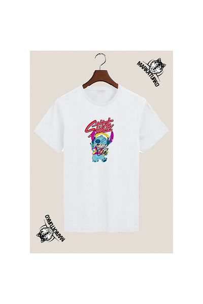 MarkaTurko Tricou alb pentru copii unisex cu design special imprimat STİTCH 5050-52