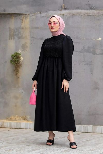 Swana Black Linen Dress - Generated Lace and Robe