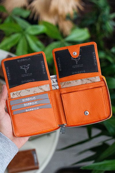 Garbalia Carole Genuine Leather Zipper Locked Orange Unisex Wallet