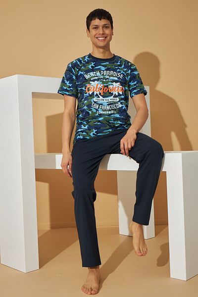 İPEKTENİM TEKSTİL SET PIJAMA BĂRBAȚI CU MODEL DE CAMOUFLAGE ALBASTRU ÎNCHIS