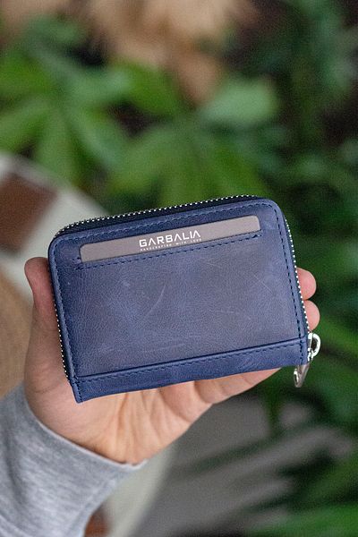 Garbalia Sydney Genuine Leather Coin Purse Zippered Crazy Navy Blue Wallet
