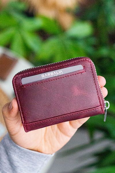 Garbalia Sydney Genuine Leather Coin Compartment Zippered Unisex Crazy Burgundy Wallet