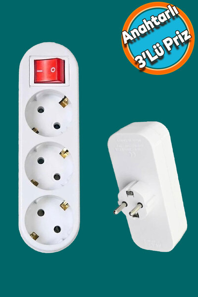 NZB Anahtarlı Düğmeli 3'lü Grup Priz Fiş Priz Topraklı Çoklu Çoğaltıcı Kablosuz