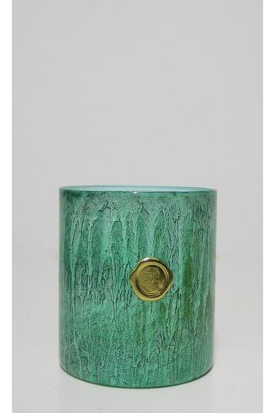 Missi Yeşil Batik Desenli Cam Bardak Mumluk ve Tealight Seti