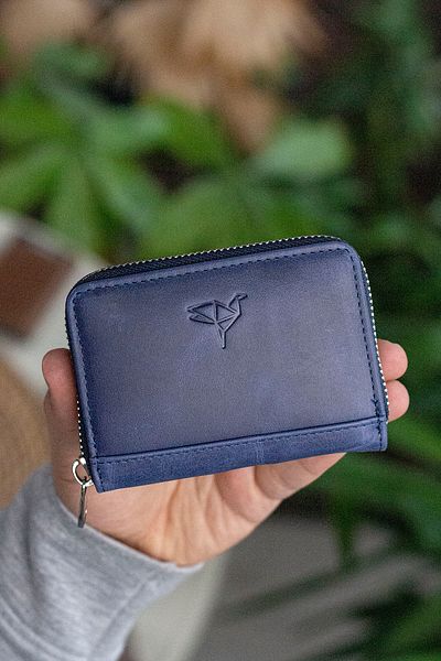 Garbalia Sydney Genuine Leather Coin Purse Zippered Crazy Navy Blue Wallet