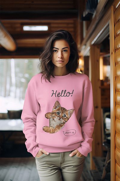 ADABEBEK Γυναικεία φούτερ με λαιμόκοψη Hello Cat Style