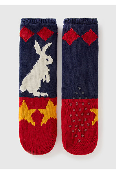 United Colors of Benetton Унисекс чорапи до глезена с тъмносини шарки и заек