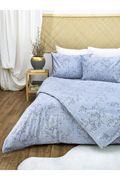 ÇARŞAF DÜNYASI طقم غطاء لحاف فردي 100x200 100% قطن نمط زهرة رمادي