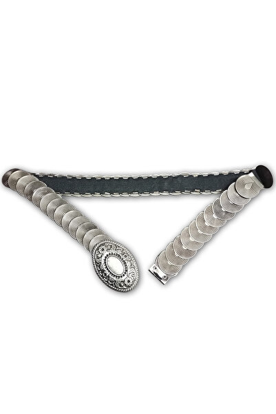 AĞIRSOY Elastic Women's Belt, Metal Sequin, Antique