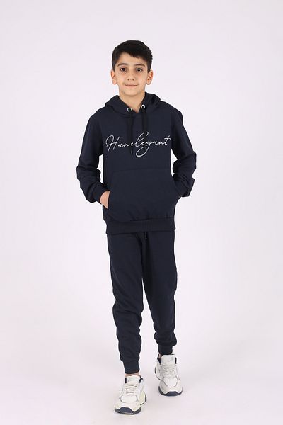 han elegant παιδική φόρμα unisex με λεπτομέρεια γραμματοσειράς τσέπη καγκουρό και ελαστική μέση με κουκούλα 5-16
