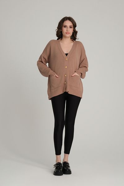 Quzu Pocket Detailed Buttoned Cardigan mink