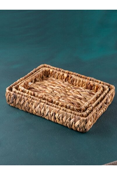 YzHome 3-Piece Rectangular Wicker Tray Service Presentation Tray Organizer Organizer