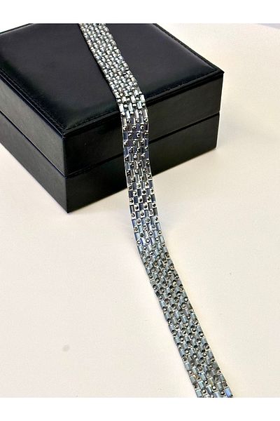 ODDA TASARIM ATÖLYESİ Black eni with crystal stones attached with iron: 1.5 cm ribbon