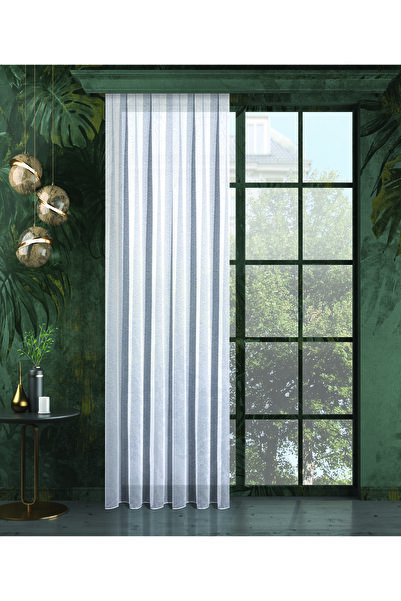 De'Vor Desenli Tül Perde Pileli Dikim Ütü istemez Beyaz Tül Perde