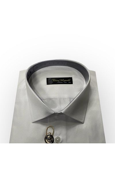 Sadık Collection Two Hands Men's Slim Fit Micro Shiny Fabric White Shirt Without Pockets White