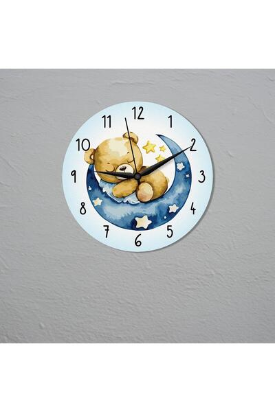 CajuArt Cute Bear Sleeping on the Moon Children's Room Wooden Wall Clock