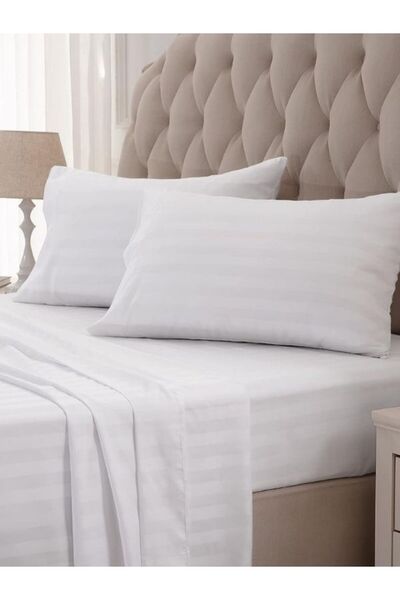 VESSİNOHOME 4 τμχ Μαξιλαροθήκη Cotton Satin Hotel Pillow Case Line 93 Wire White Satin Lux Hotel 50x70