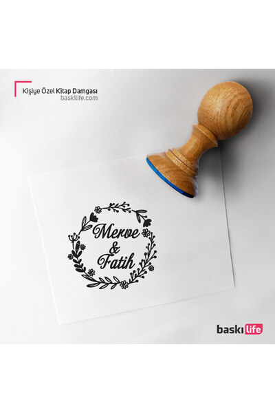 Baskı Life Çiçek Çerçeve Kişiye Özel Kitap Damgası Kitap Mührü Kaşe Kitap Müh...