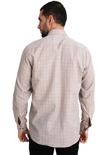 Varetta Men's Salmon Color Double Pocket Flap Long Sleeve Classic Cut Cotton Shirt