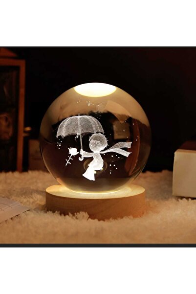 mr shopping MR Çocuklar Için 3D Kristal Cam Küre, Ahşap Soketli Gece Lambası,...