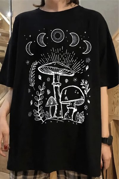Tarzsokak Tricou negru unisex Moon Mushroom