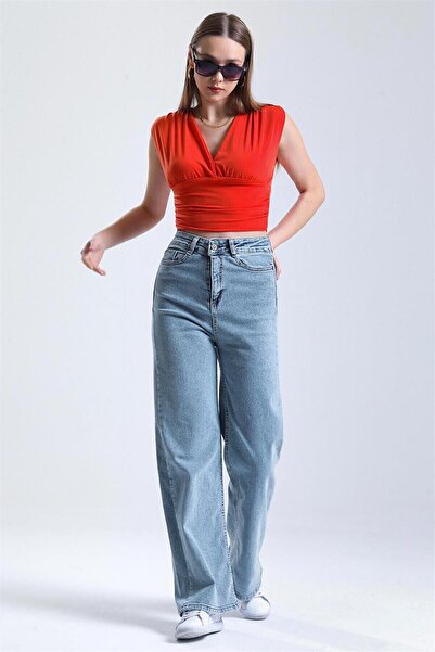 ByCukurovaFrango Benjamin Julia Γυναικείο Ψηλόμεσο Μπλε Χιόνι Loose Τζιν Παντ...