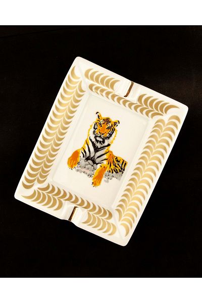 Bursa Porselen Dekor Tiger gold gilded large size porcelain ashtray