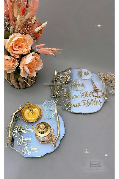 By Ayça Vardan Epoxy Promise Engagement Tray Set Groom Coffee Promise Decor
