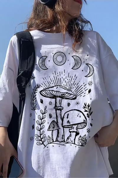 Tarzsokak Tricou alb unisex Moon Mushroom