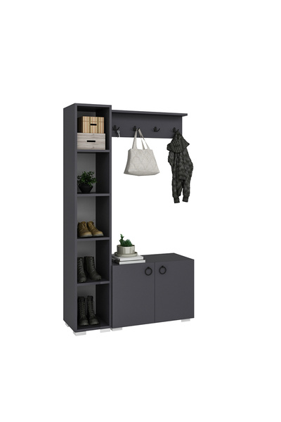 AYSİMO Napoli Duvar Askılıklı Boy Dolaplı Ayakkabılıklı Antrasit Vestiyer Portmanto