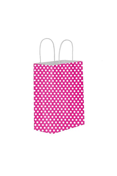 GİZPAK Kraft Burgu Saplı Çanta Fuşya Puantiyeli 25x31x12cm 25 ADET