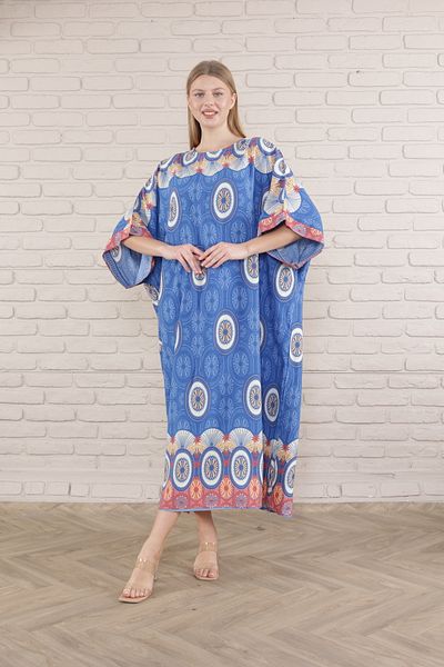 mervemoda Γυναικείο μακρύ φόρεμα από υφαντό βισκόζη με στάμπα indigo