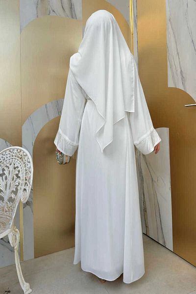 Bym Fashion Φούντα αλυσίδας Λεπτομερές Σάλι Abaya 7887 Εκρού