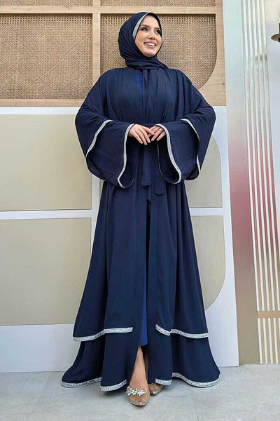 Bym Fashion Σάλι με λεπτομέρεια δαπέδου κεντημένο από πέτρα Abaya 7883 Navy Blue