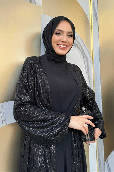 Bym Fashion Σετ με παγιέτες Abaya και Φόρεμα 8483 Μαύρο