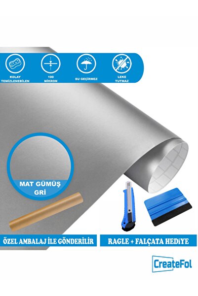 CreateFol Gumus Gri Kendinden Yapışkanlı Buzdolabı Kaplama Folyosu 100 CM X 2 METRE
