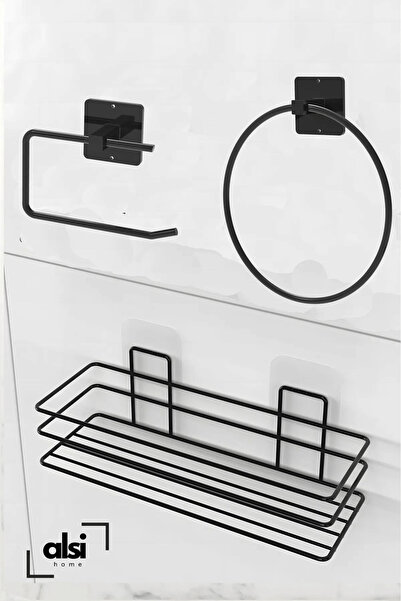 ALSİ HOME 3'lü Set Yapışkanlı Banyo Düzenleyici Duşakabin Şampuanlık Banyo Ra...