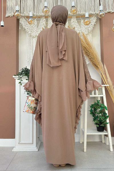 Bym Fashion Chiffon Ruffle Look Lace Dress 3864 Mink