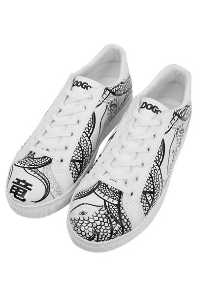 Dogo Ανδρικά Vegan Δερμάτινα Λευκά Casual Sneakers - The Power Of The Dragon Design